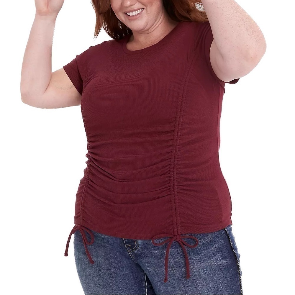 LANE Bryant Sizes 26-32 Wine Fitted Crew-Neck Tee Adjustable Drawcord (K93.10)